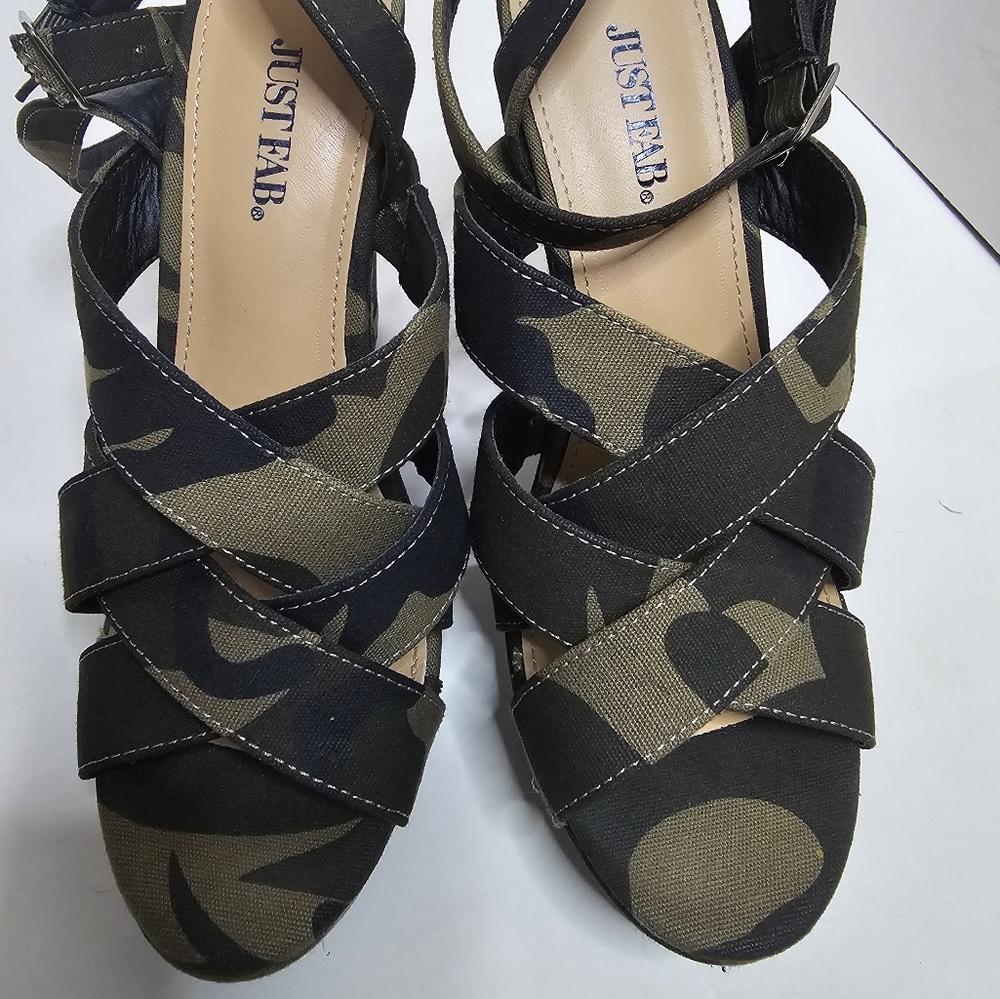 JustFab Black and Tan Sandals with Elegant Woven Straps